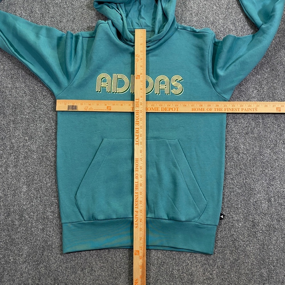 Adidas 3D Retro 70s Striped Logo Hoodie Mens Small Powder Teal Disco Groovy NWT - Picture 10 of 16